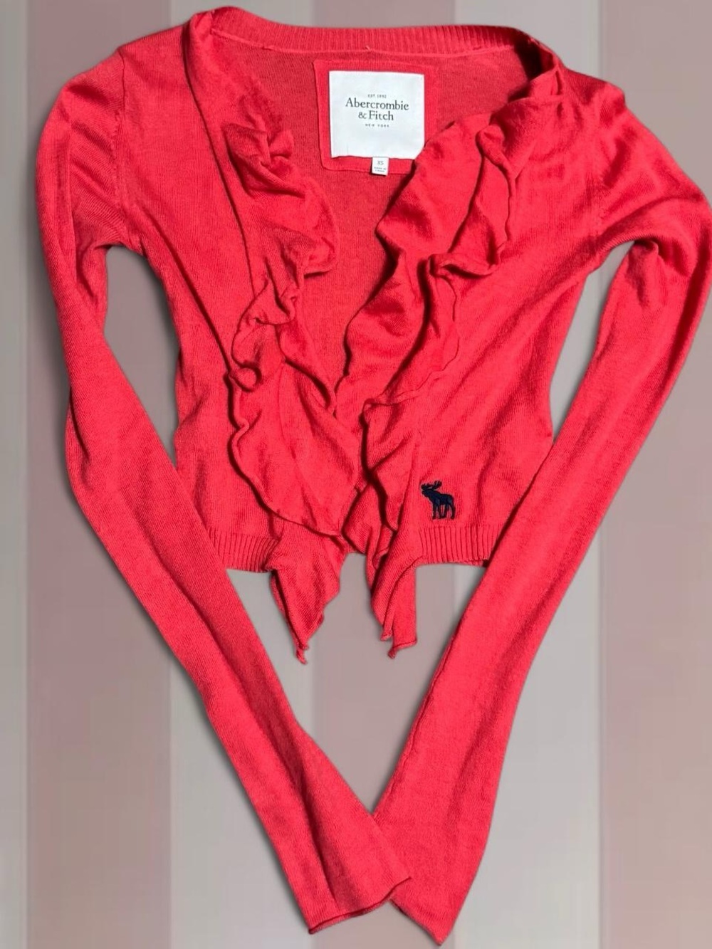 Abercrombie & Fitch Vintage Y2K Cropped Frill Coral Cardigan